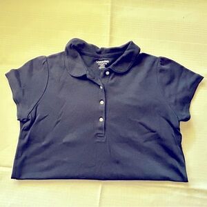 Lands End School Uniform Short Sleeve Peter Pan Collar Polo. Girls M